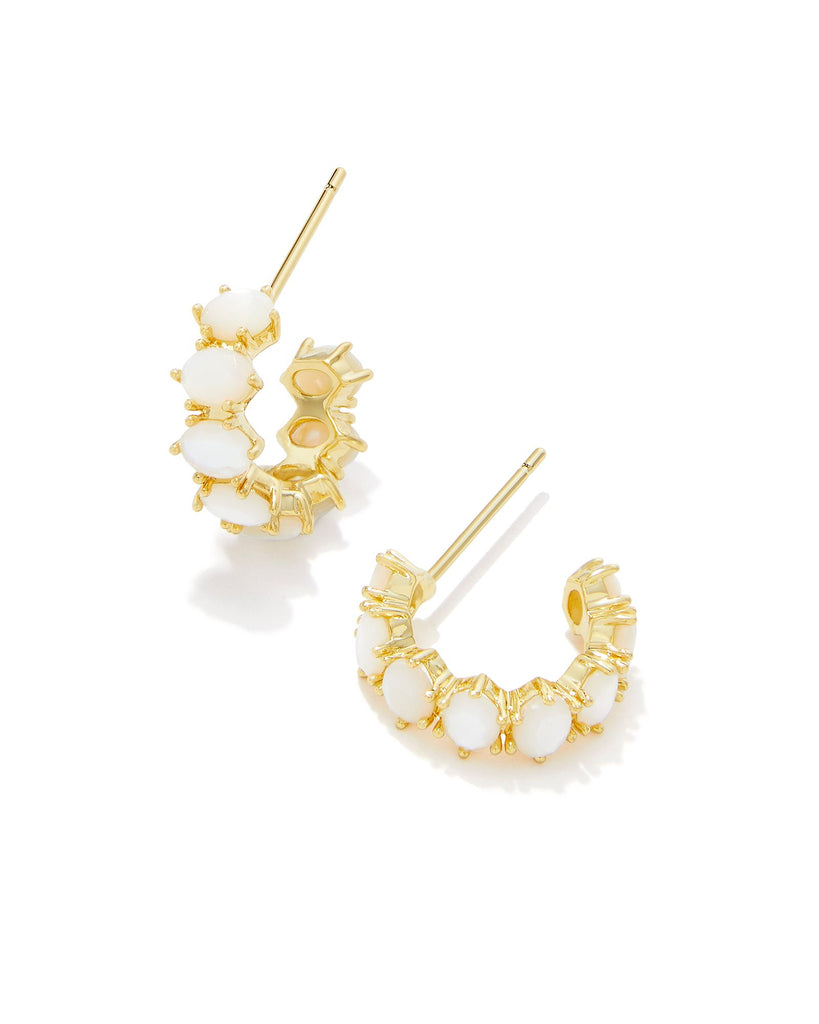 Cailin Crystal Huggie Earrings in Ivory Mother of Pearl