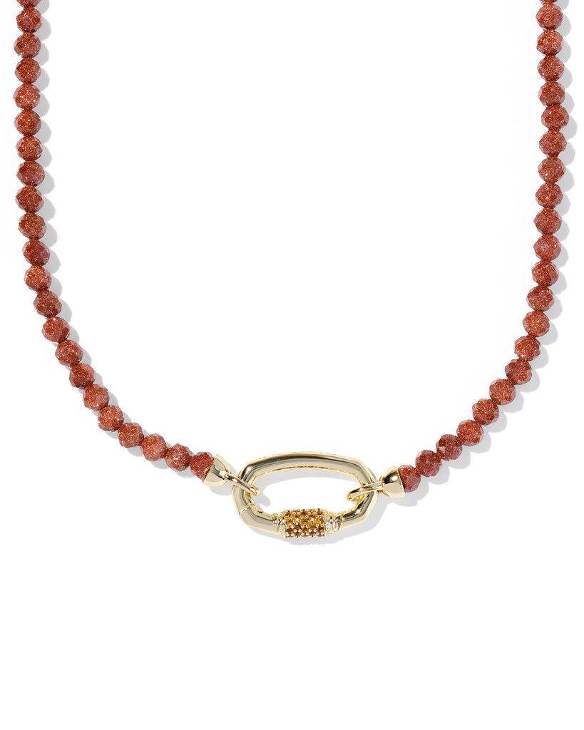 Emery Gold Beaded Strand Necklace in Orange Goldstone