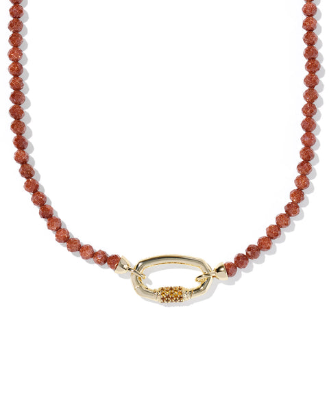 Emery Gold Beaded Strand Necklace in Orange Goldstone