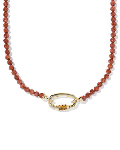 Emery Gold Beaded Strand Necklace in Orange Goldstone