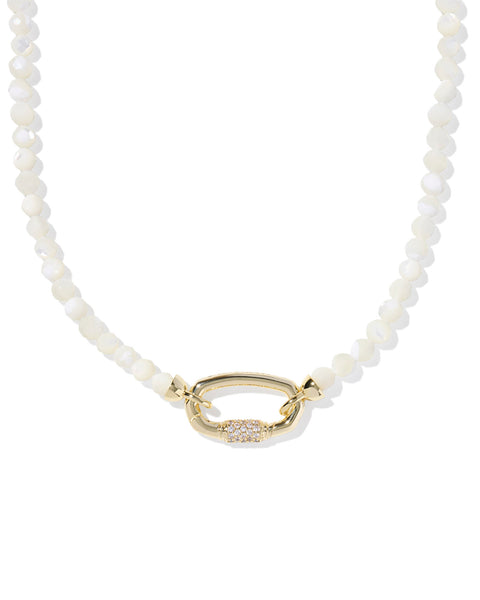 Emery Gold Beaded Strand Necklace in Ivory Mother of Pearl