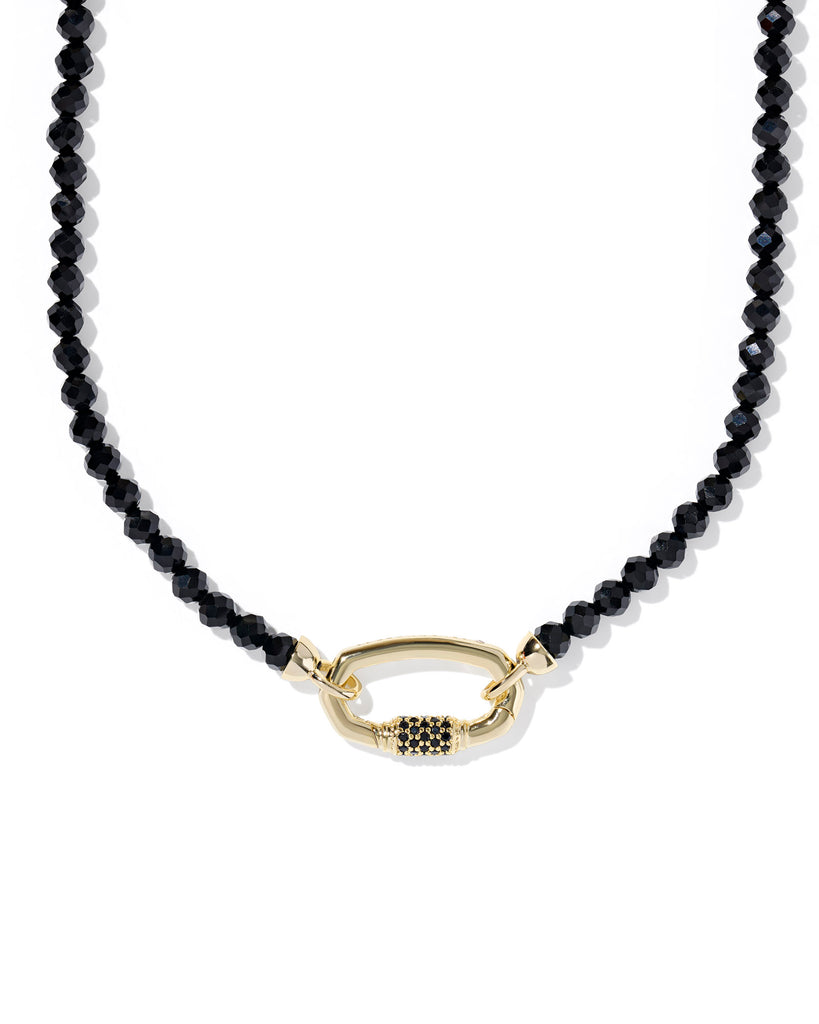 Emery Gold Beaded Strand Necklace in Black Agate