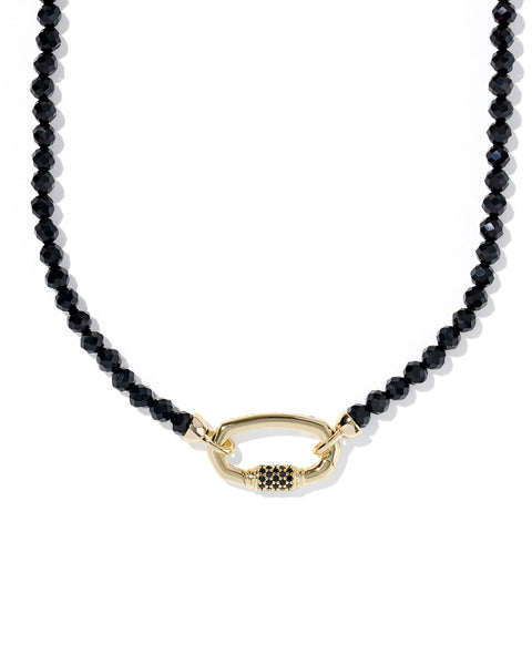 Emery Gold Beaded Strand Necklace in Black Agate