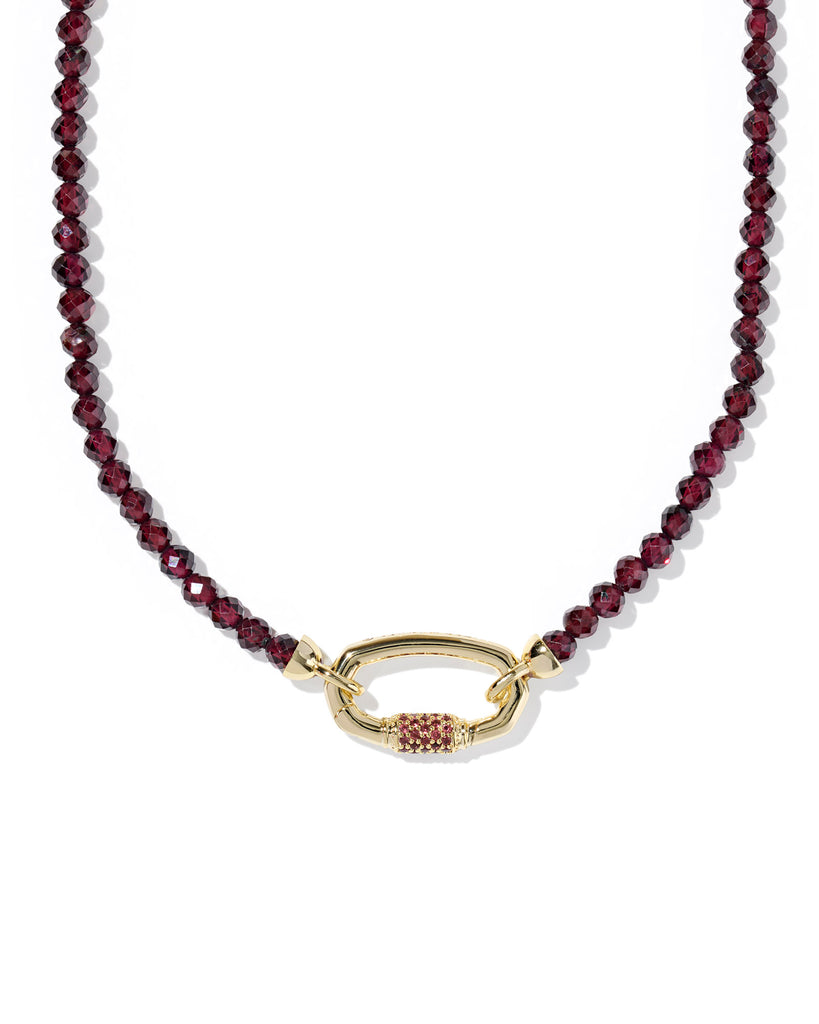 Emery Gold Beaded Strand Necklace in Red Garnet