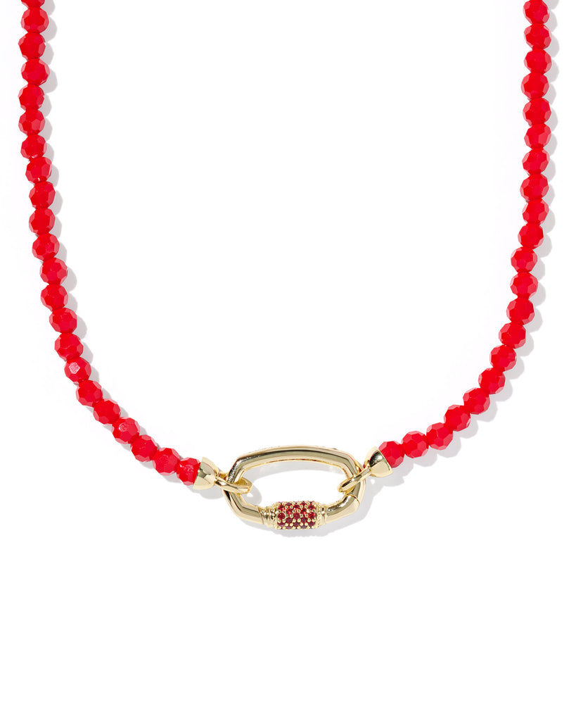Emery Gold Beaded Strand Necklace in Red Glass