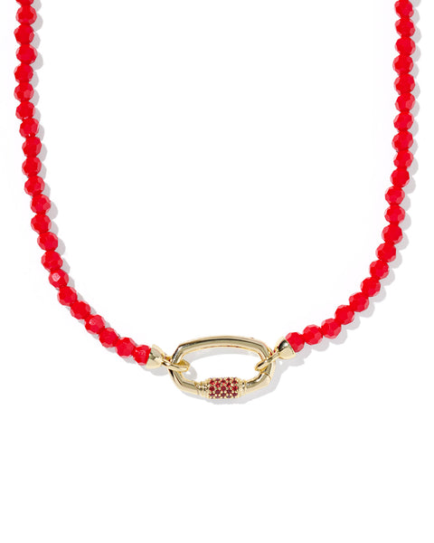Emery Gold Beaded Strand Necklace in Red Glass