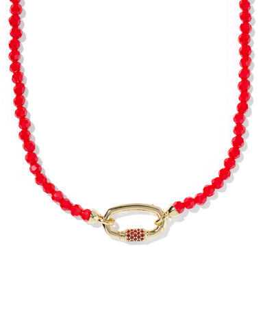 Emery Gold Beaded Strand Necklace in Red Glass
