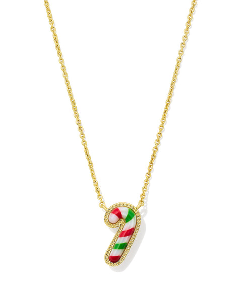 Candy Cane Gold Pendant Necklace in Red Green Mix