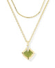 Joelle Multi-Strand Necklace in Gold Chartreuse Green Mother of Pearl