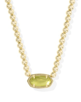 Elisa Beaded Necklace in Gold Chartreuse Green Mother of Pearl