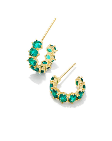 Cailin Gold Crystal Huggie Earrings in Green