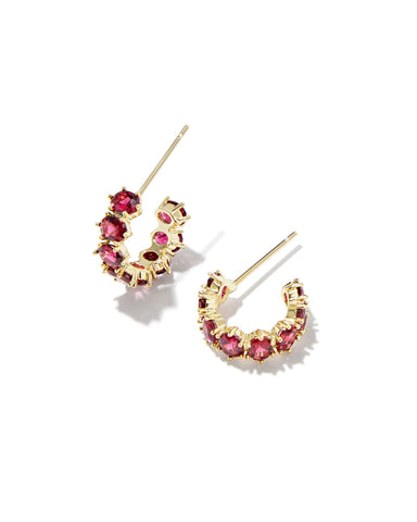 Cailin Gold Crystal Huggie Earrings in Burgundy