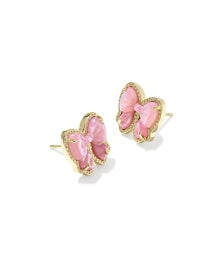 Haley Gold Bow Stud Earrings in Blush Mother of Pearl