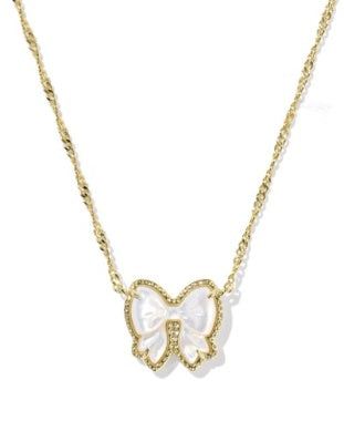 Haley Bow Short Pendant Necklace in Ivory Mother of Pearl