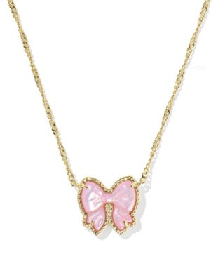 Haley Bow Short Pendant Necklace Gold Blush Mother of Pearl