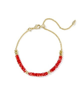 Delilah Gold Delicate Chain Bracelet in Red Mother of Pearl