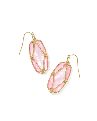 Elle Lattice Frame Drop Earrings in Blush Ivory Mother of Pearl
