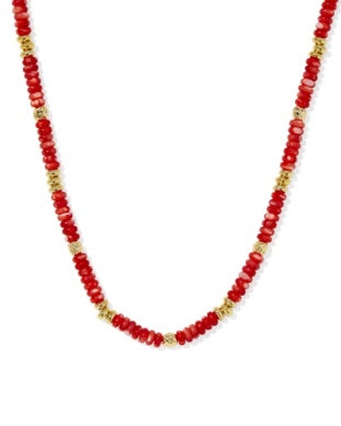Delilah Gold Strand Necklace in Red Mother of Pearl