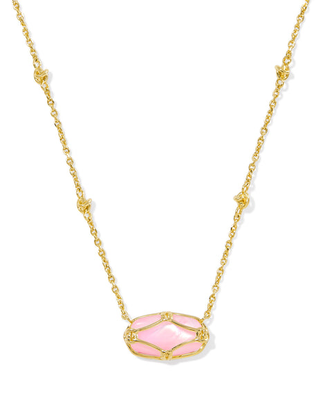 Elisa Lattice Frame Short Pendant Necklace in Blush Ivory Mother of Pearl