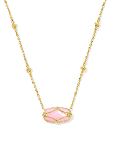 Elisa Lattice Frame Short Pendant Necklace in Blush Ivory Mother of Pearl