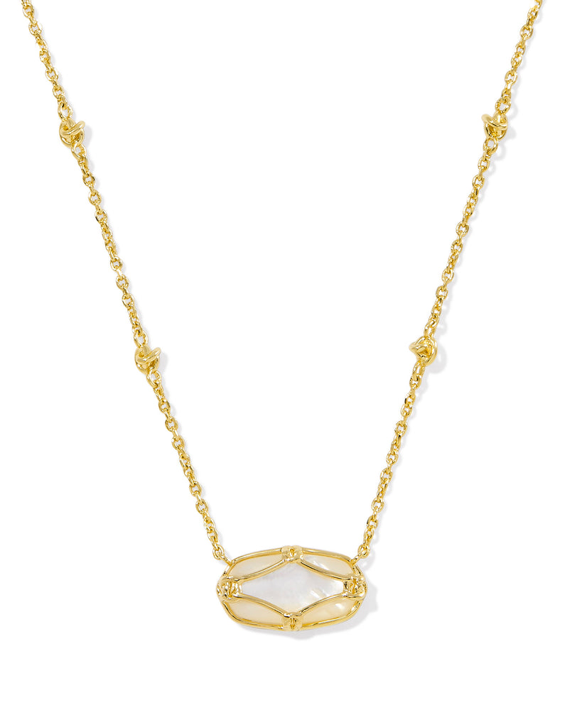 Elisa Gold Lattice Frame Short Pendant Necklace in Ivory Mother of Pearl
