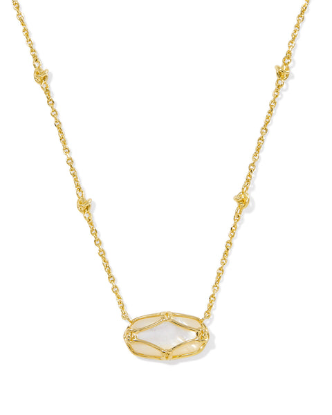 Elisa Gold Lattice Frame Short Pendant Necklace in Ivory Mother of Pearl