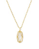 Elle Gold Lattice Frame Large Long Pendant Necklace in Ivory Mother of Pearl