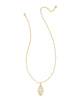 Elle Gold Lattice Frame Large Long Pendant Necklace in Ivory Mother of Pearl