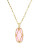 Elle Gold Lattice Frame Large Long Pendant Necklace in Blush Ivory Mother of Pearl