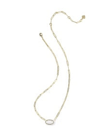 Elisa Enamel Paperclip Necklace Gold White Mother of Pearl