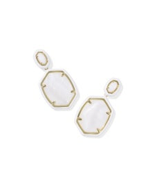 Daphne Enamel Frame Drop Earring Gold White Mother of Pearl