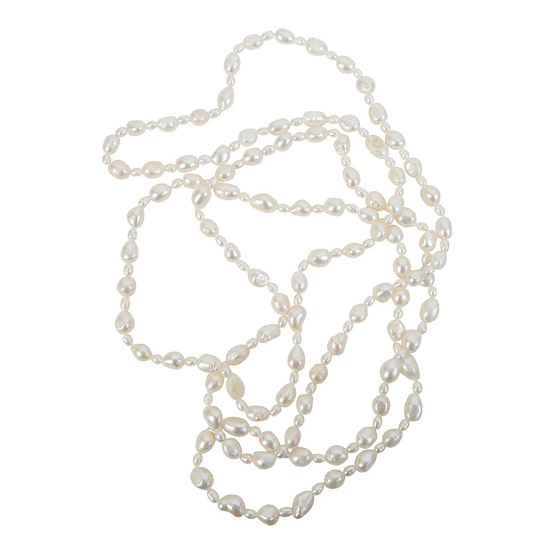 Alternating Baroque White Pearl Rope Necklace
