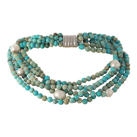 Natural Jasper & Pearl 5-Strand Necklace