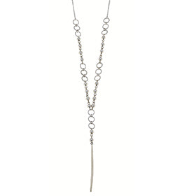 Silver Tone Beaded Link Y Necklace with Spear