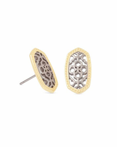 Ellie Gold Stud Earrings with Silver Filigree