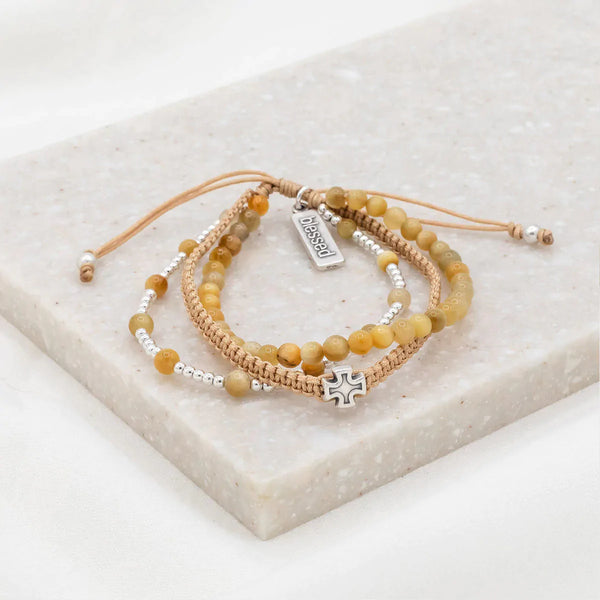 Be Still 3 Row Prayer Bracelet in Tiger Eye/Silver- FINAL SALE