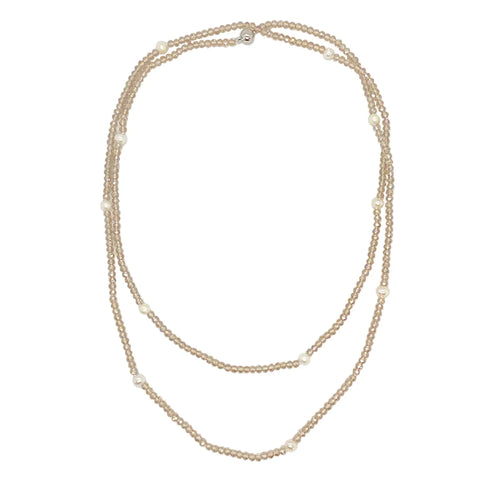 Champagne Long Crystal & Pearl Necklace