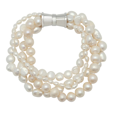 White 4-Strand Baroque Mix Pearl Bracelet