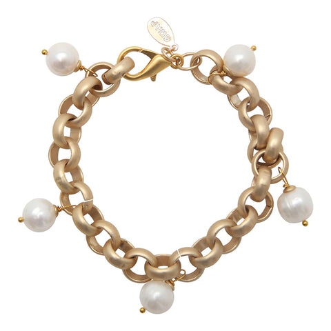Turkish Gold Bracelet with Dangling Pearls