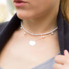 Freshwater Pearl & Oval Engravable Disc Necklace in Sterling Silver