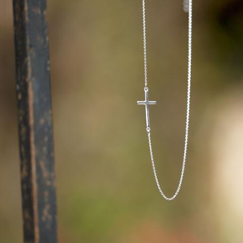 Off-Center Sideways Cross Necklace | Sterling Silver