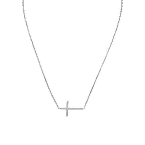Sterling Silver Rhodium Plated Sideways Cross Necklace