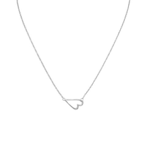 Sideways Heart Necklace | Sterling Silver with Rhodium Plating | 16