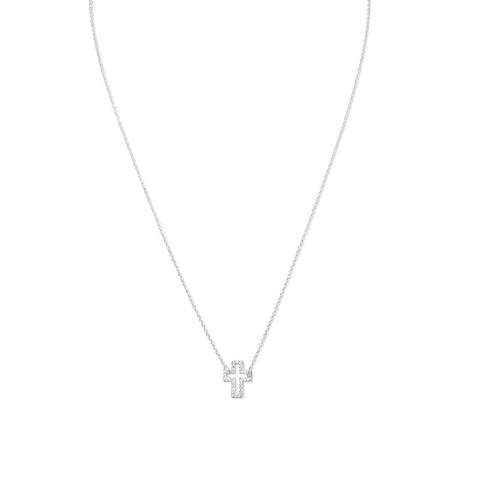 Cut Out CZ Sideways Cross Necklace