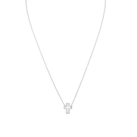 Cut Out CZ Sideways Cross Necklace