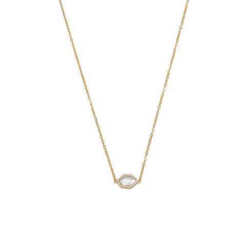 Gold Plated Mother of Pearl & CZ Halo Necklace