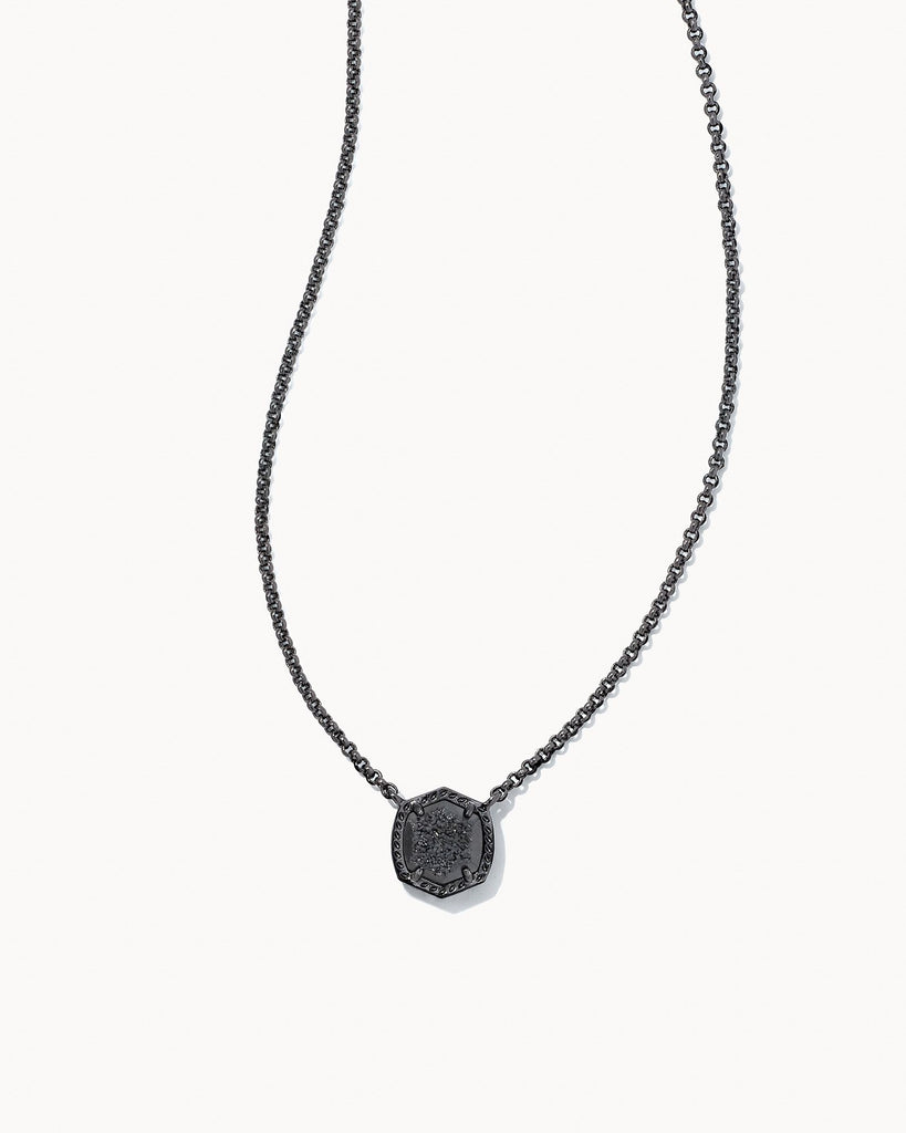 Davie Gunmetal Pendant Necklace in Black Drusy