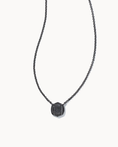 Davie Gunmetal Pendant Necklace in Black Drusy