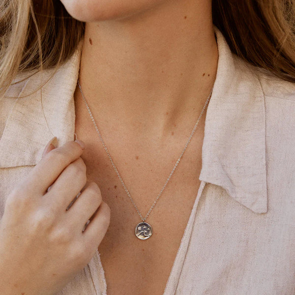 Crystal Wave Coin Necklace in Silver