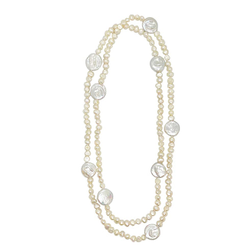 Graduated Round & Coin Pearl Long Necklace